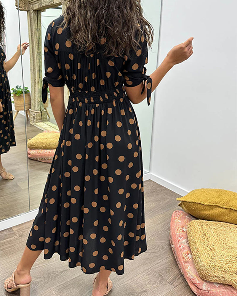 Polka Dot V-Neck Button-Front Dress