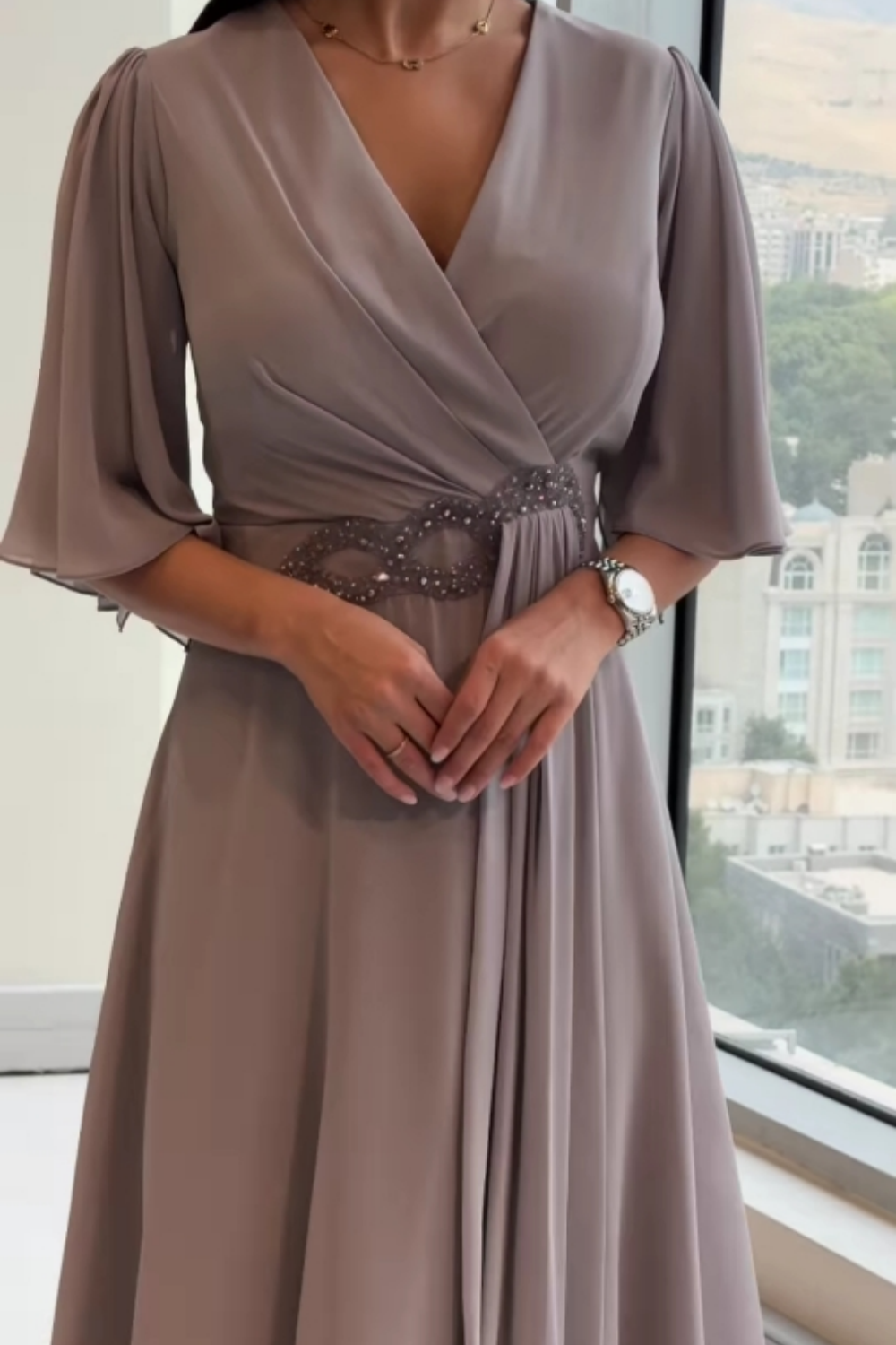 Elegant Draped V-Neck Maxi Dress